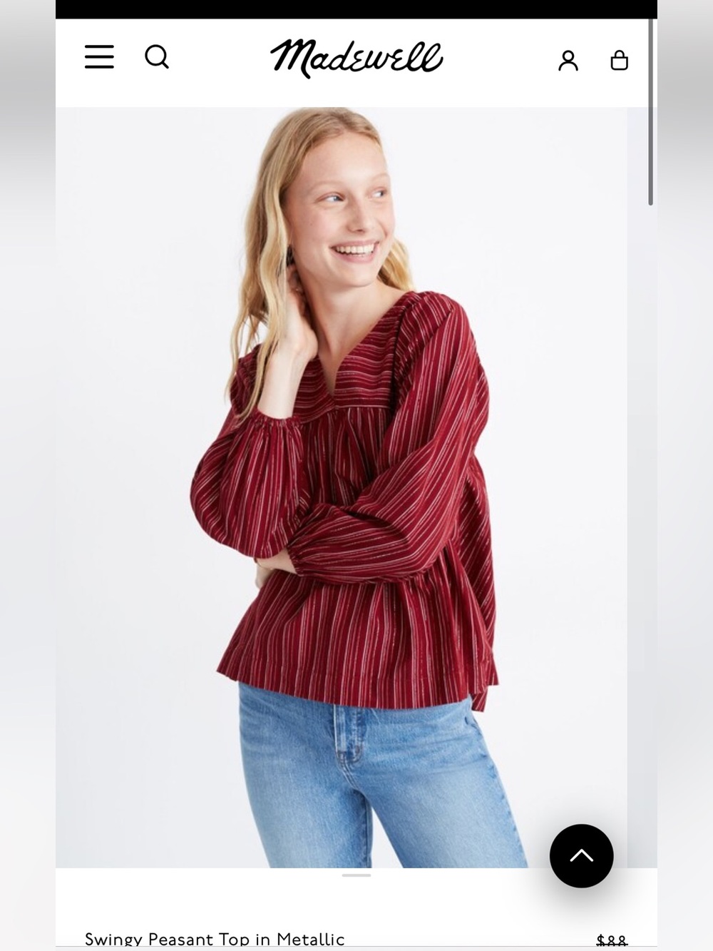 Madewell Swingy Peasant Metallic Striped Long Sleeve Top